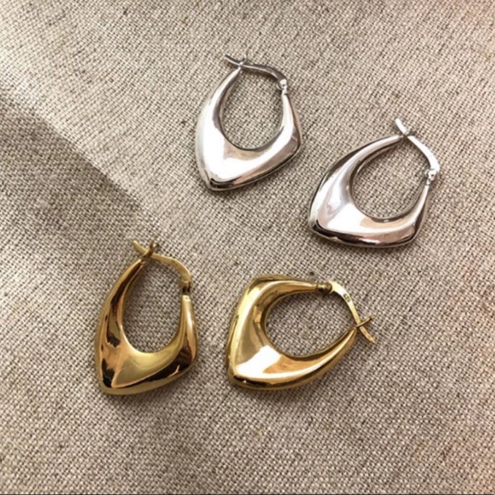 NEW 925 STERLING SILVER IRREGULAR HOOP EARRINGS, NICE EARRINGS, CUTE EARRINGS - Picture 4 of 6